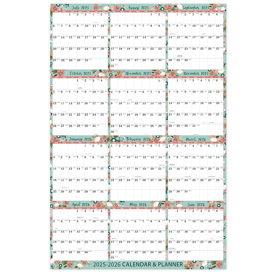 Amazon 2025 2026 Calendar Yearly 2025 2026 Wall Calendar July 2025 June 2026 22 4 x34 6 Paper Folded Wall Calendar 2025 2026 Large Wall Calendar 12 Month One Office Products
