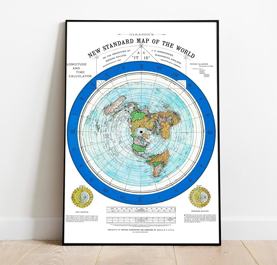 Amazon Flat Earth Map Of The World 1892 Alexander Gleason Map 24x36 Inches Wall Art Poster Print D cor Gift Circular Plane Longitude And Time Polar Azimuthal Projection