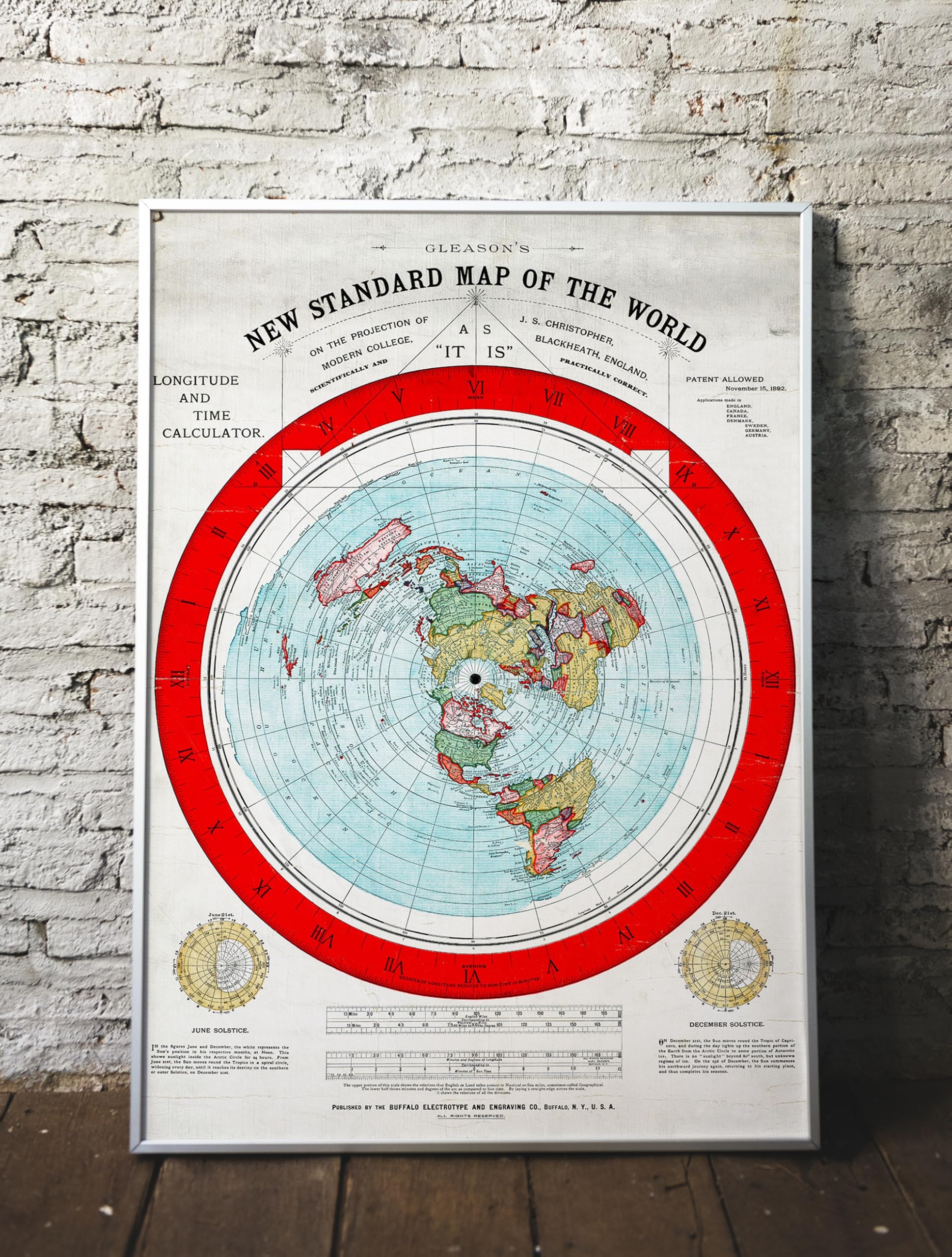 Amazon Flat Earth Map Of The World 1892 Alexander Gleason Map Wall Art Poster Print D cor Gift Circular Plane Longitude And Time Polar Azimuthal Projection Flat