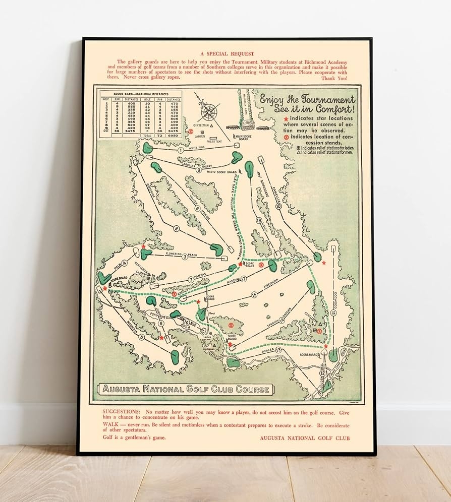 Amazon Historic Map Augusta National Golf Club Course 1954 Unframed Vintage Wall Art 18in X 24in Posters Prints