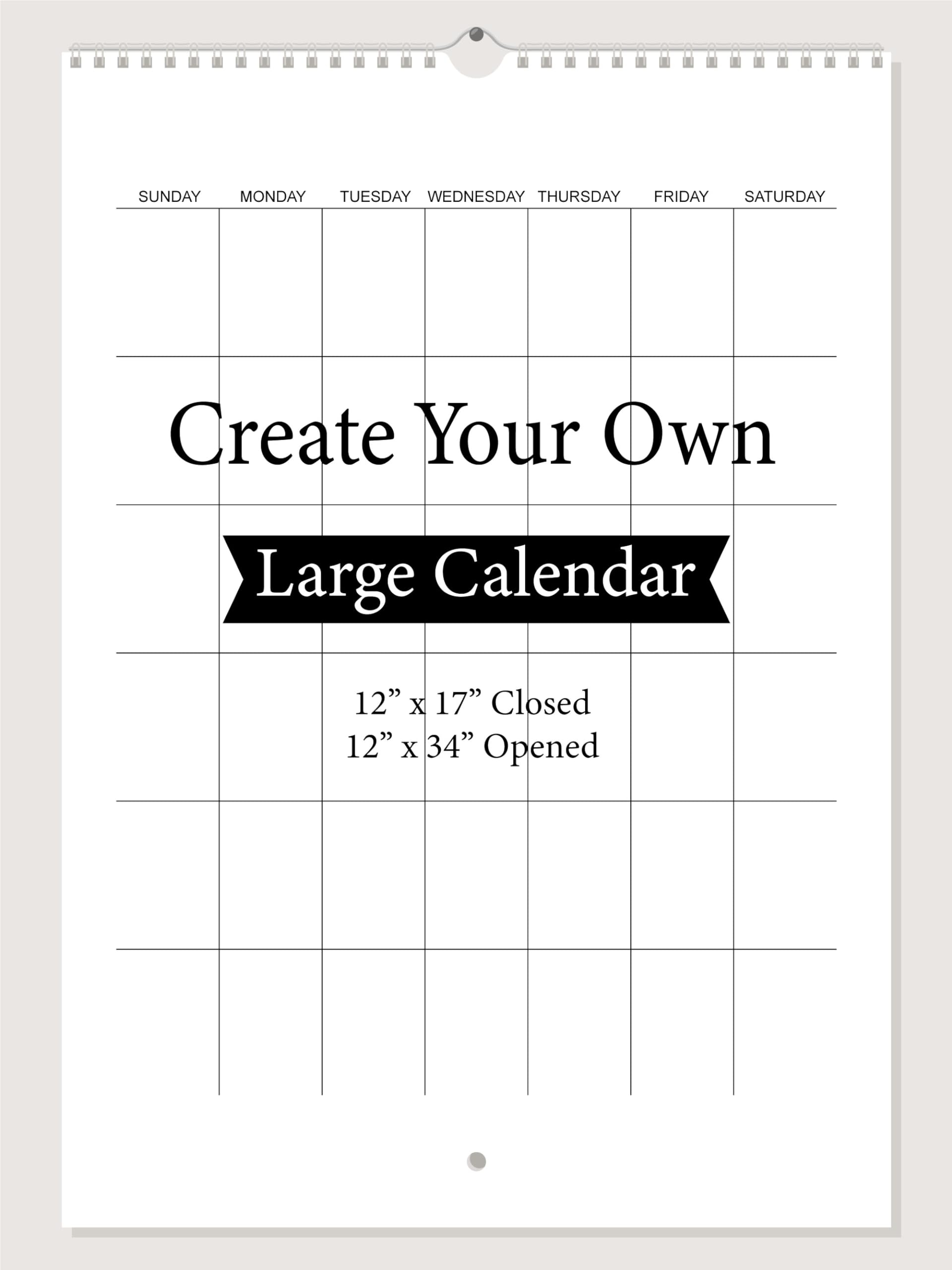 Amazon Large Spiral Bound Hanging Monthly Calendar Create Your Own Blank Scrapbook Wall Calendar Undated 12 Inch X 17 Inch Size Closed 12 X 34 Inch Size Open DIY Spiral Bound Hanging Office Products