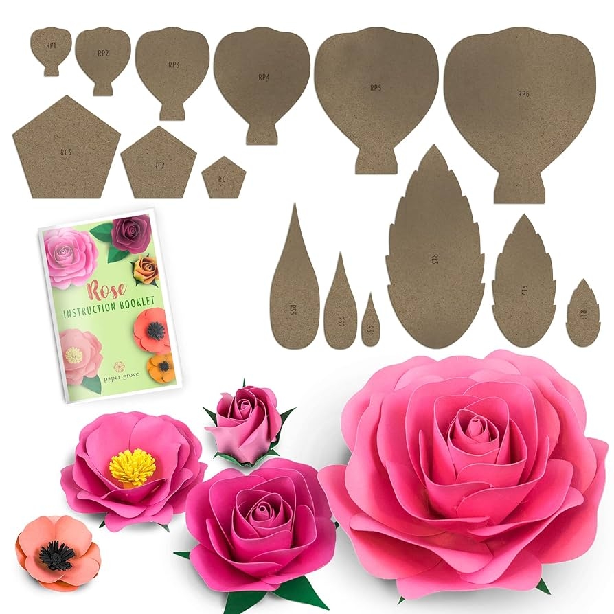 Amazon Paper Flower Template Kit Rose And Bonus Poppy 4 Styles Rose 1 18 