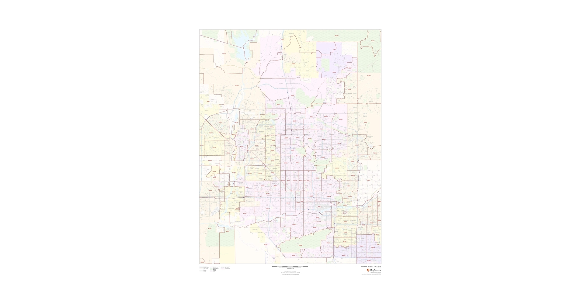 Amazon Phoenix Arizona Zip Codes 36 X 48 Laminated Wall Map Office Products