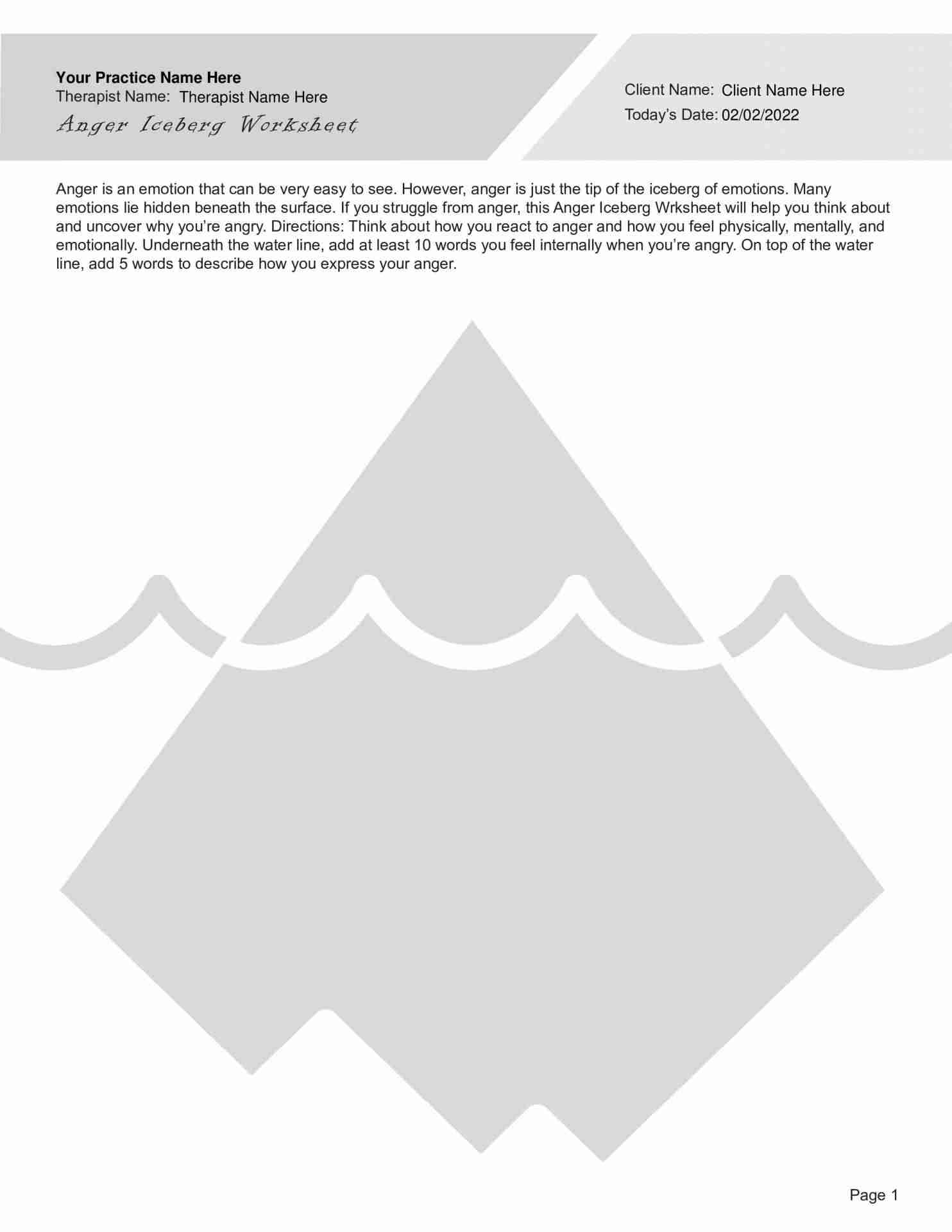 Anger Iceberg Worksheet Editable Fillable Printable PDF TherapyByPro