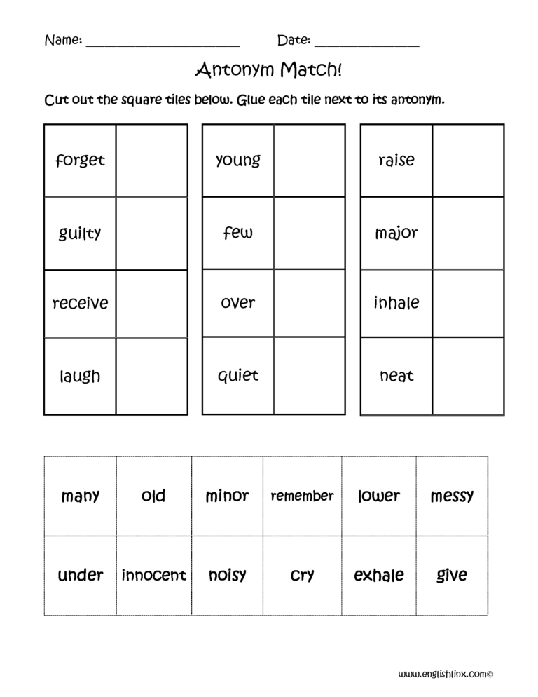 Antonyms Worksheets Free Printable Opposite Word Activities