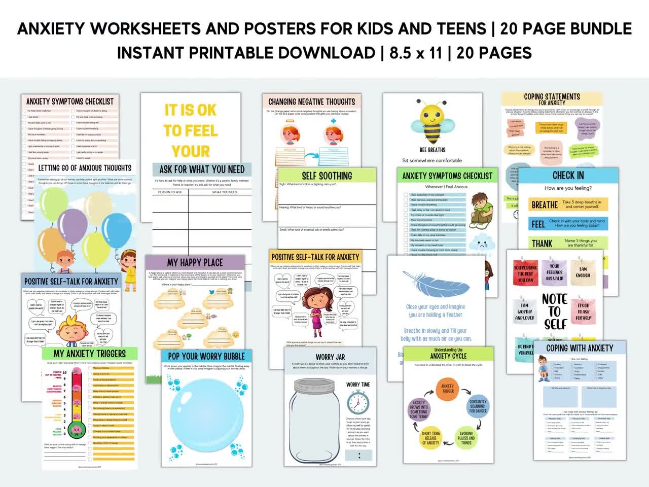 Anxiety Worksheets Printable Bundle For Kids And Teens Therapy Counseling Social Anxiety Emotional Learning Mental Health Relief Etsy