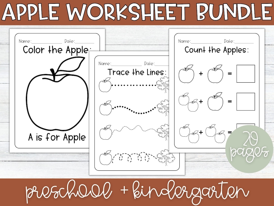 Apple Worksheets Homeschool Worksheet Bundle Preschool Worksheets Kindergarten Apple Unit Printable Worksheets Homeschool Printable Etsy