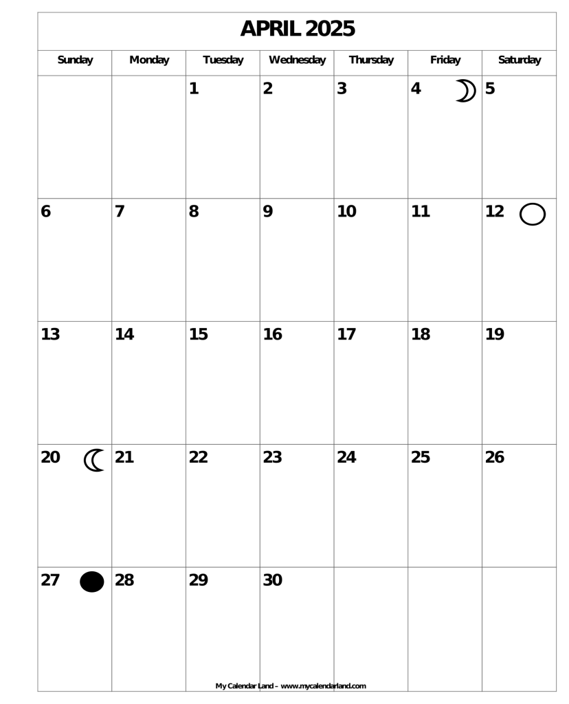 April 2025 Calendar My Calendar Land April 2025 Calendar My Calendar Land