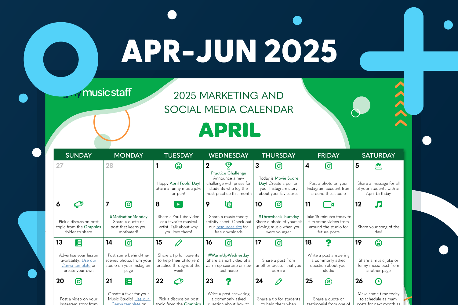 April June 2025 Social Media Calendar My Music Staff Resources