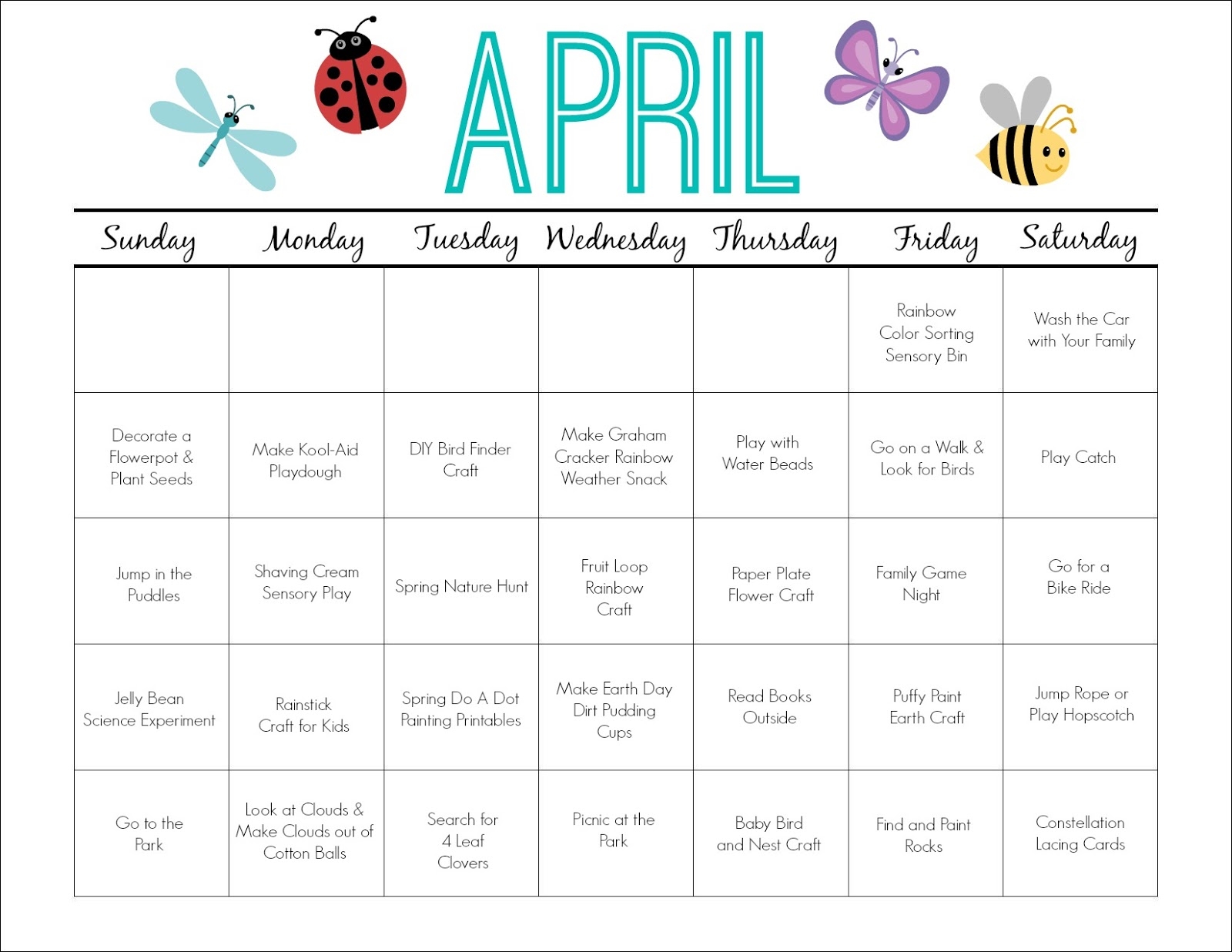 April Printable Activity Calendar For Kids The Chirping Moms