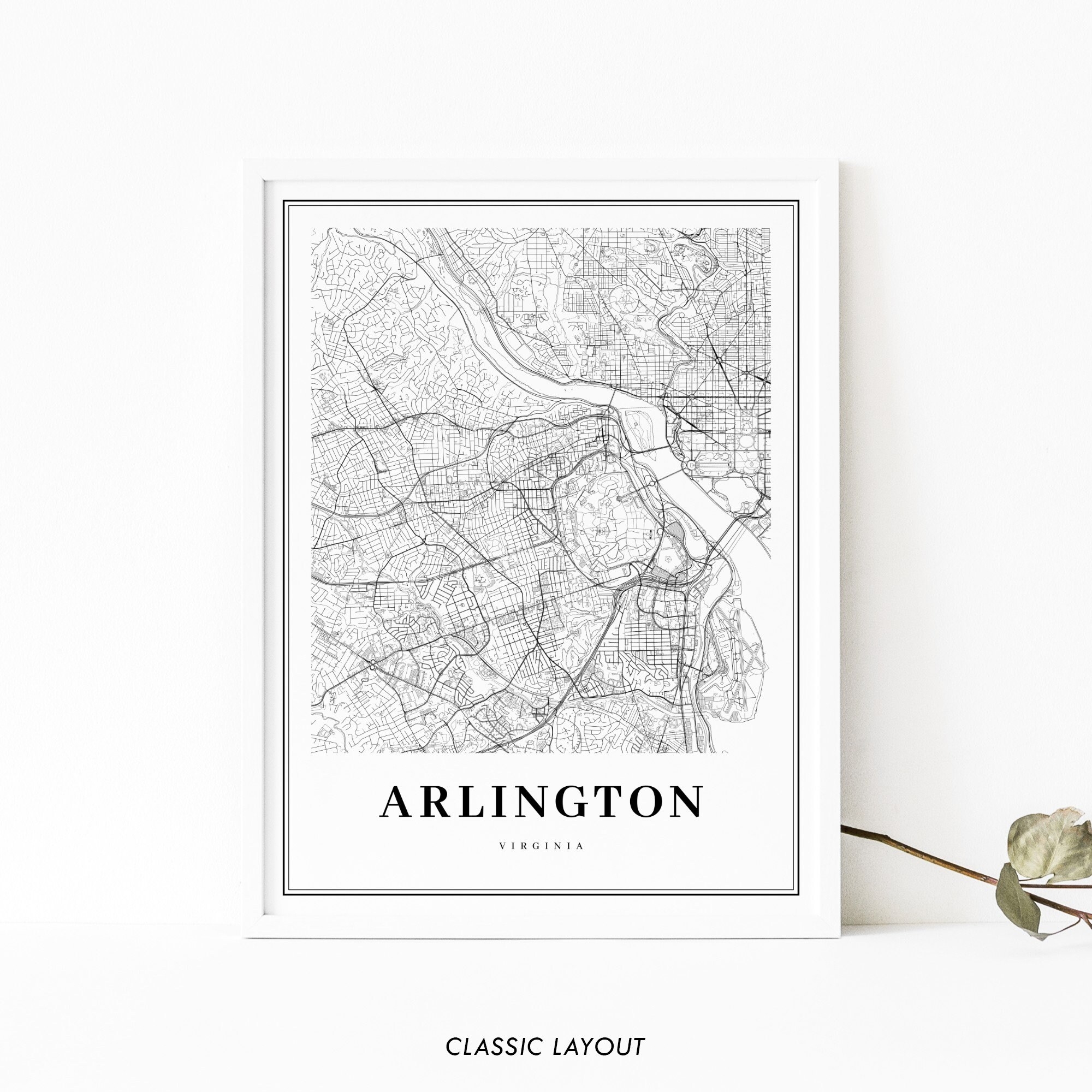 Arlington VA Map Print Virginia USA Map Art Poster Washington DC City Street Road Map Print Nursery Room Wall Office Decor Printable Map Etsy