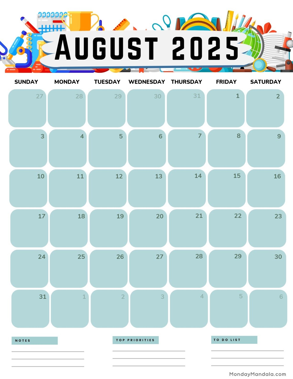 Print August 2025 Calendar
