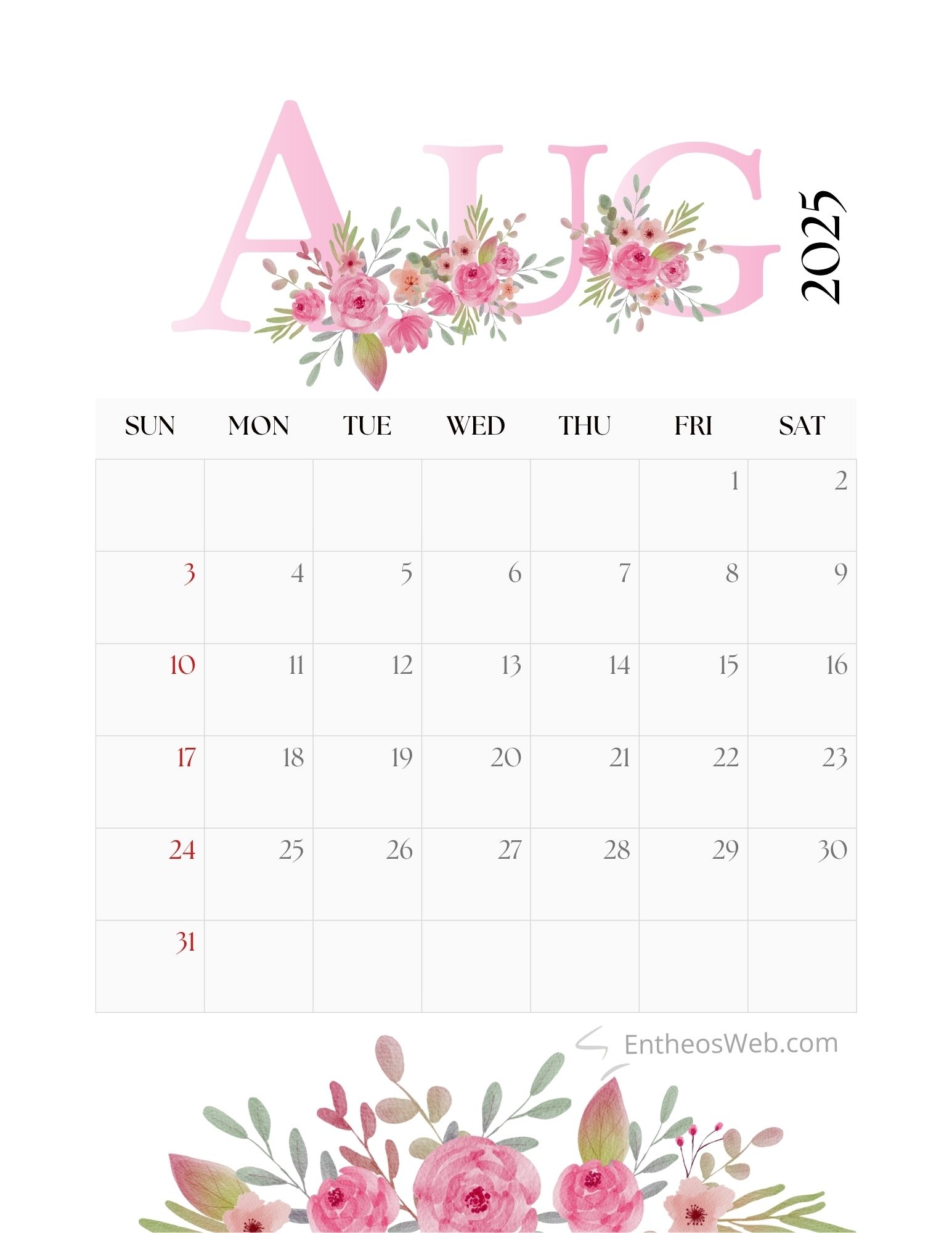 August 2025 Calendar Printables EntheosWeb