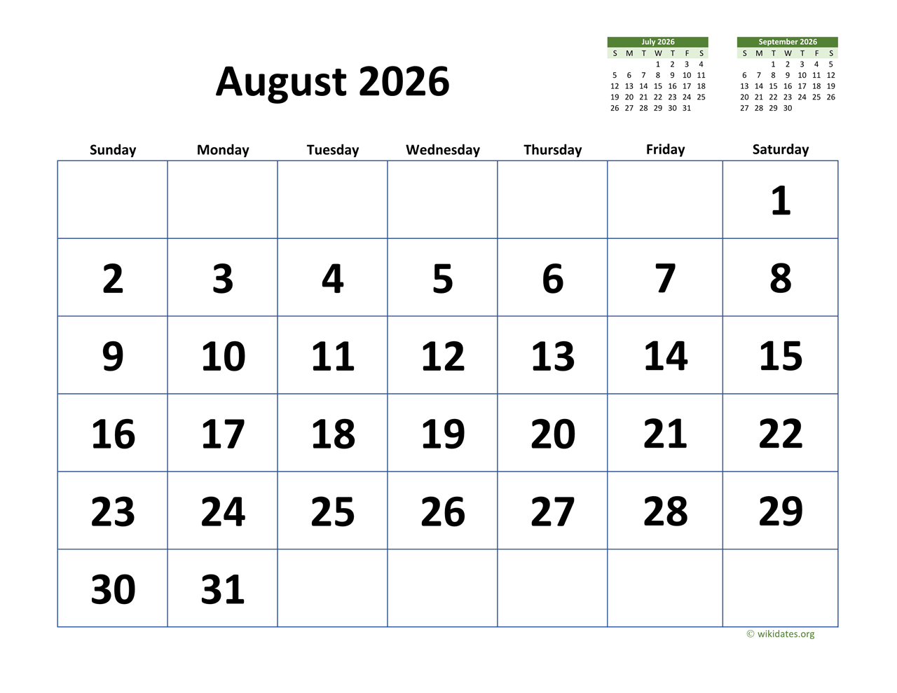 August And September 2026 Calendar Printable