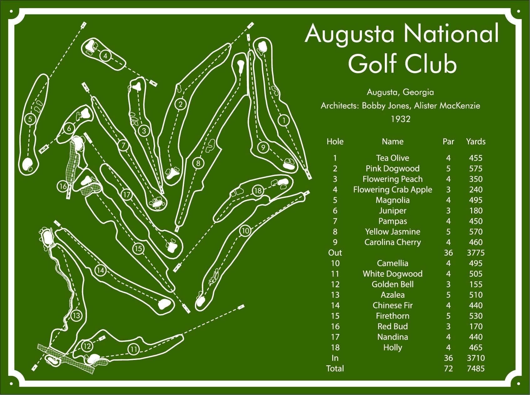 Augusta National Golf Course Map Etsy