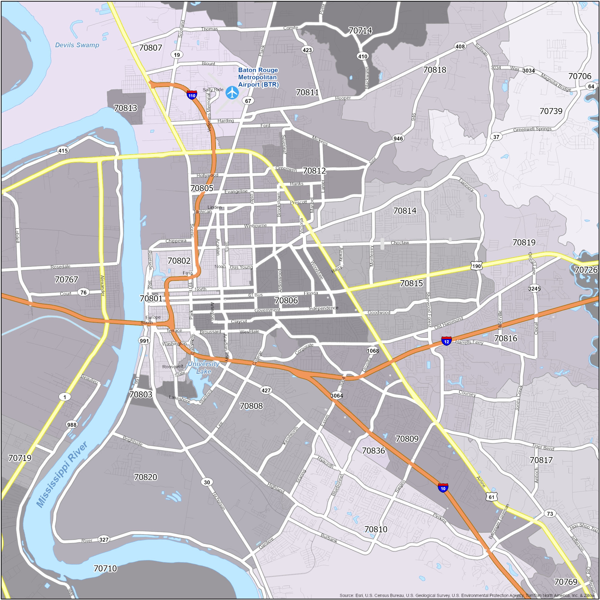 Printable Louisiana Zip Code Map