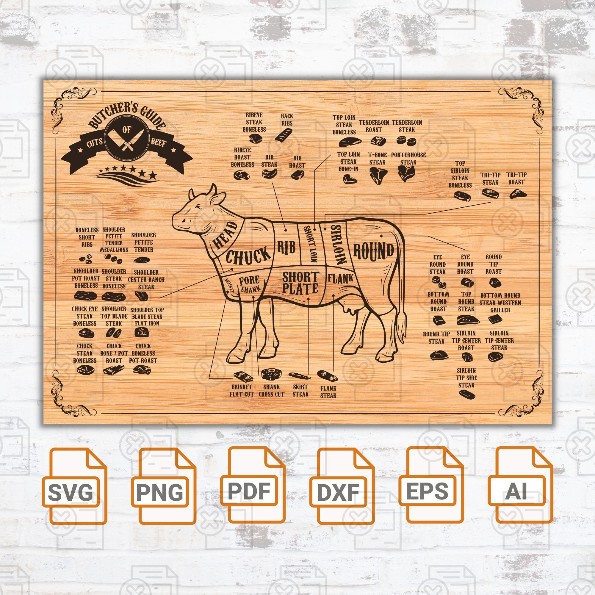 Beef Butcher Guide Kitchen Butcher Chart Kitchen Printable Art Butcher Cuts Beef Cuts And Temperatures Grill Master Cutting Board Etsy