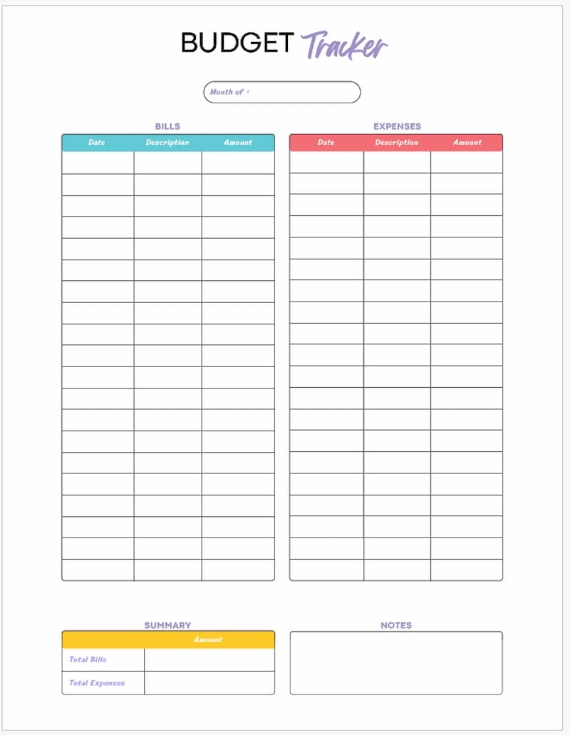 Printable Budget Sheets Monthly