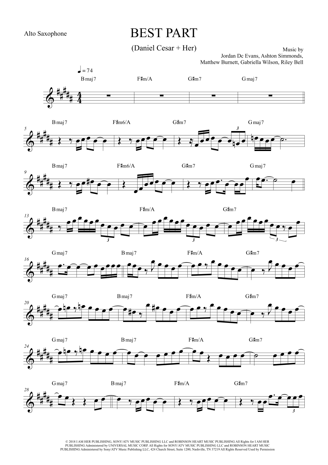 Best Part arr The Sheet Music Library By Daniel Caesar Feat H E R Sheet Music For Alto Sax Solo At Sheet Music Direct