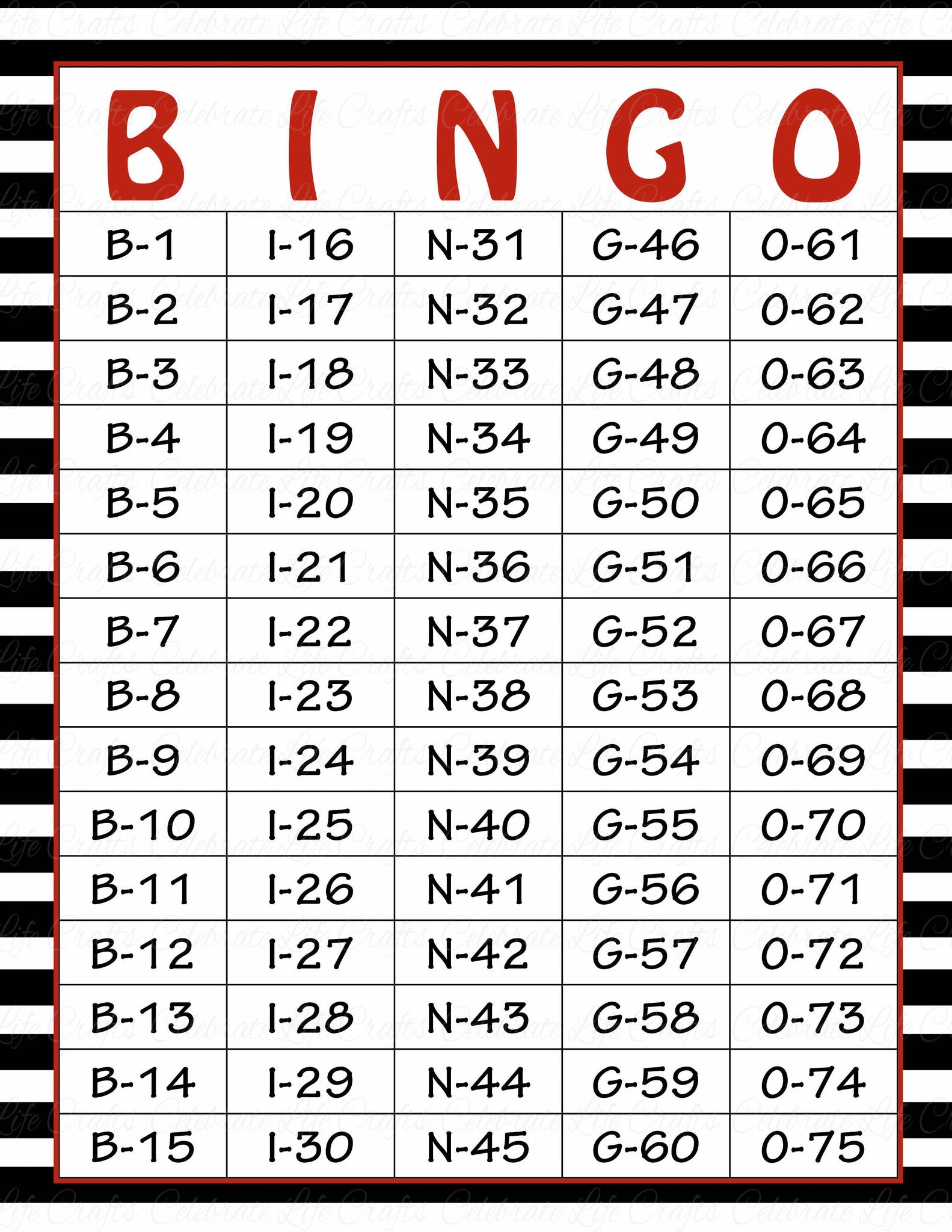Bingo Calls List Bingo Lingo To Download And Print Charnwood Worksheets Library