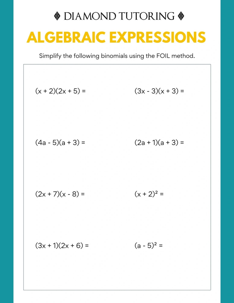 Binomial Multiplication FOIL Practice Sheets Practices Worksheets Library