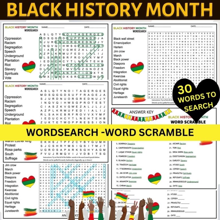 Black History Month Activities Wordsearch And Word Scramble Worksheets Made By Teachers