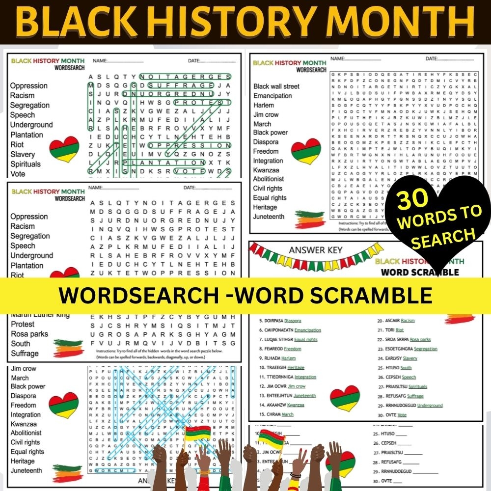 Black History Month Activities Wordsearch And Word Scramble Worksheets Made By Teachers