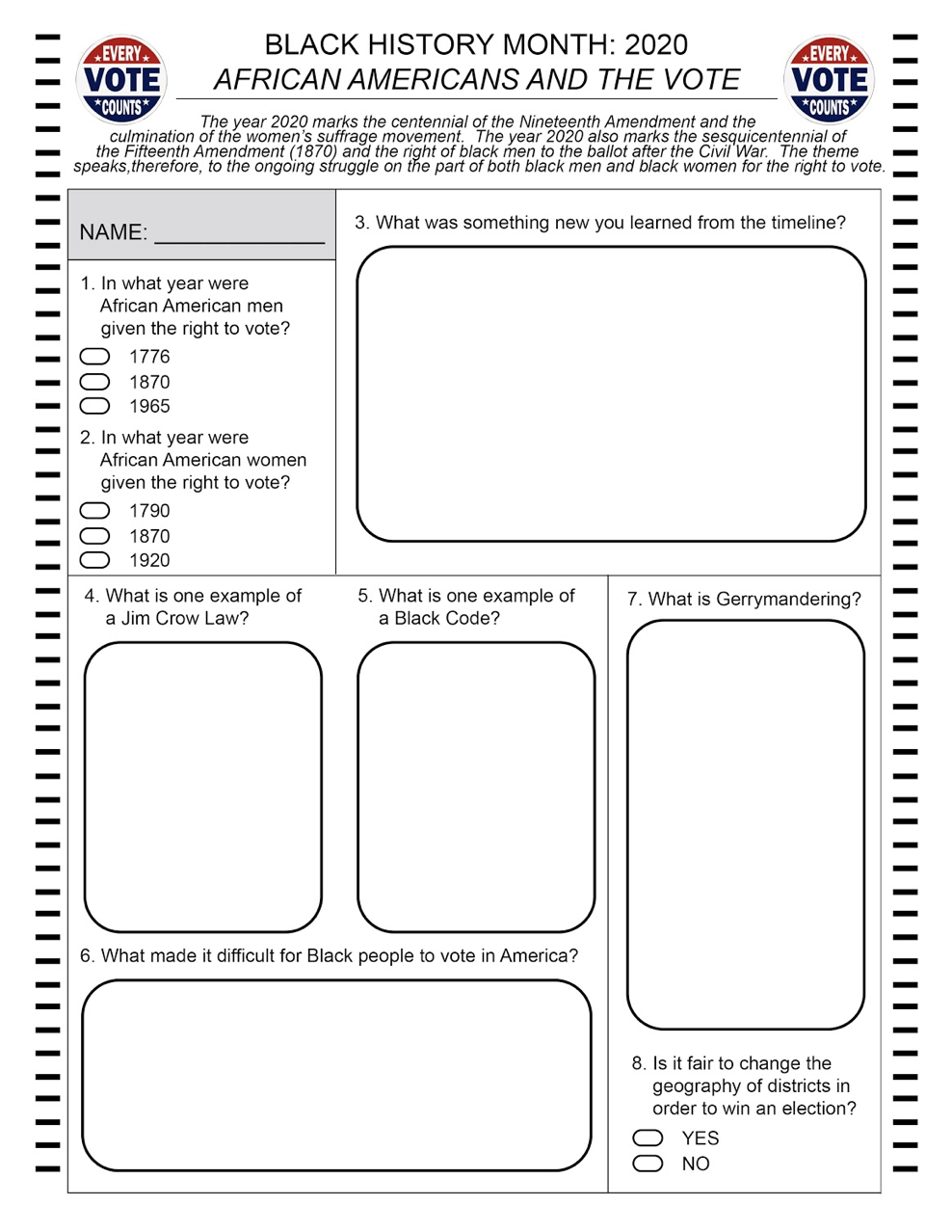 Black History Month Worksheets Printable