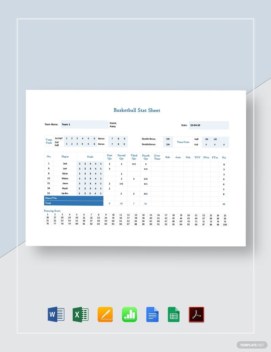 Printable Basketball Stat Sheet Printable Basketball Stat Sheet