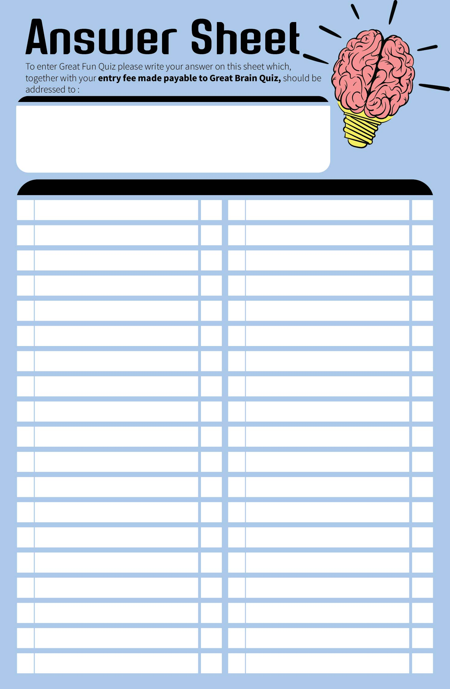 Printable Blank Answer Sheet Template