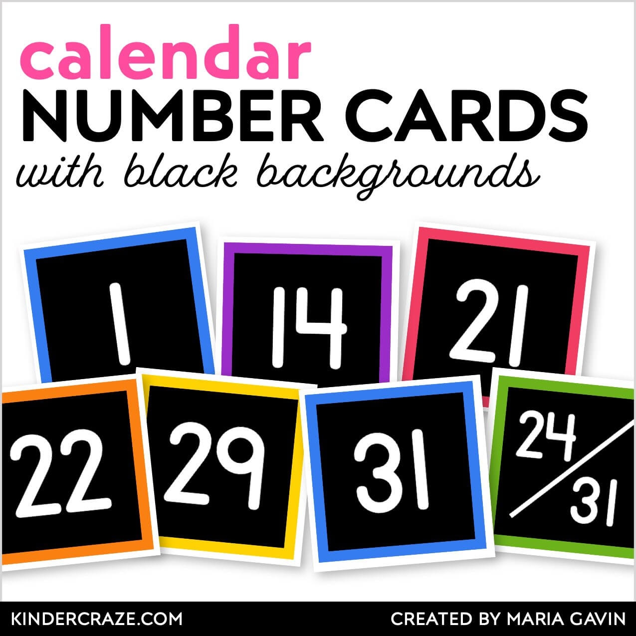 Bright And Simple Calendar Numbers With Black Background Kinder Craze