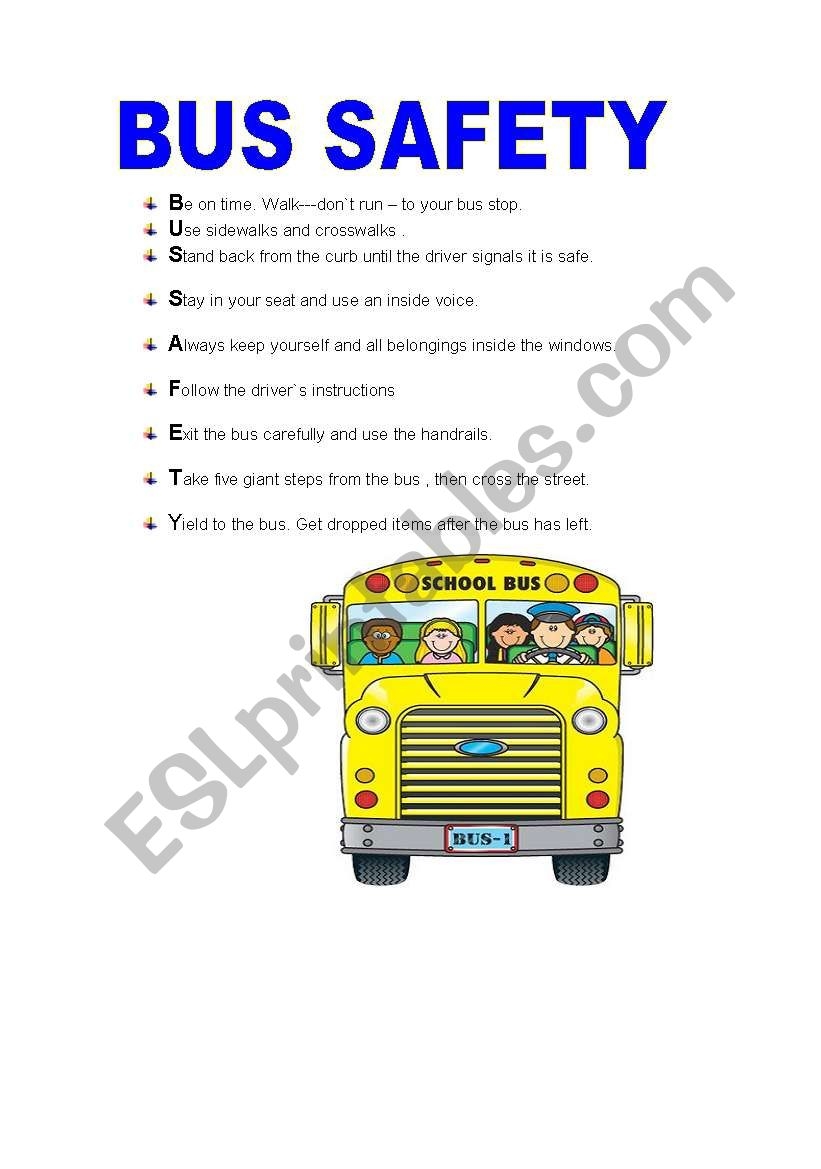 BUS SAFETY ESL Worksheet By Isabelri