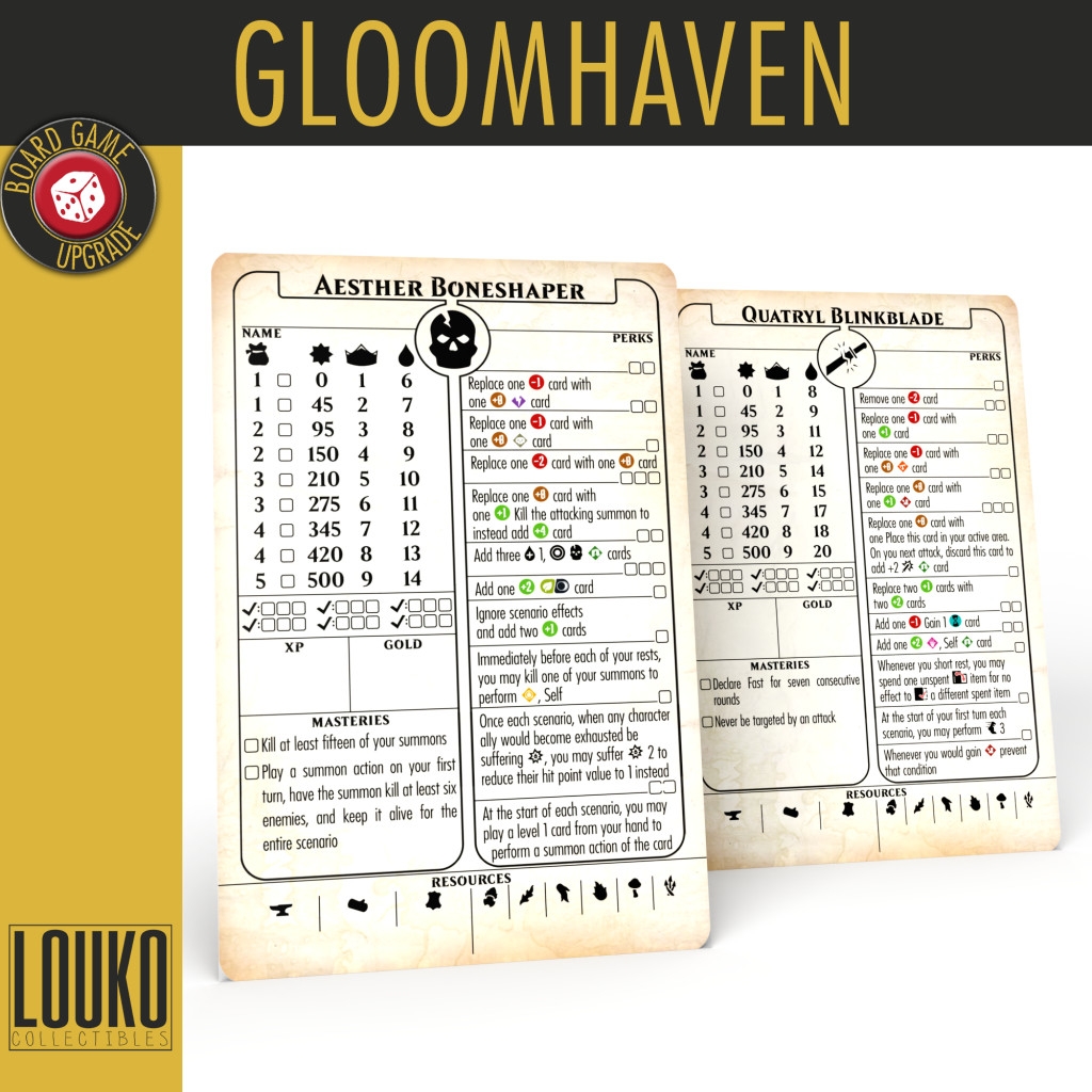 Buy Rewritable Character Sheets Upgrade For Gloomhaven Jaws Of The Lion Louko Collectibles Accessories
