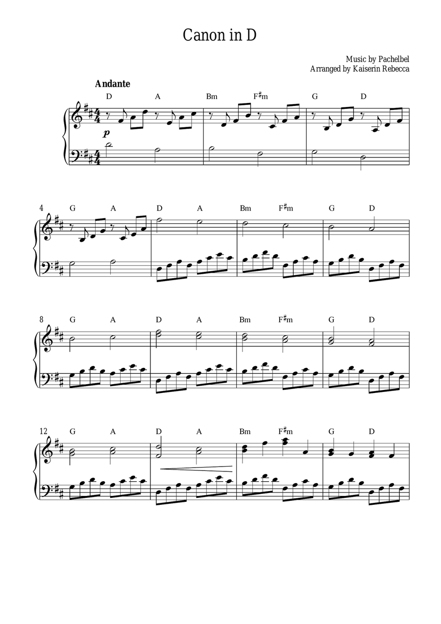 Canon In D Easy Piano Sheet Music To Download And Print