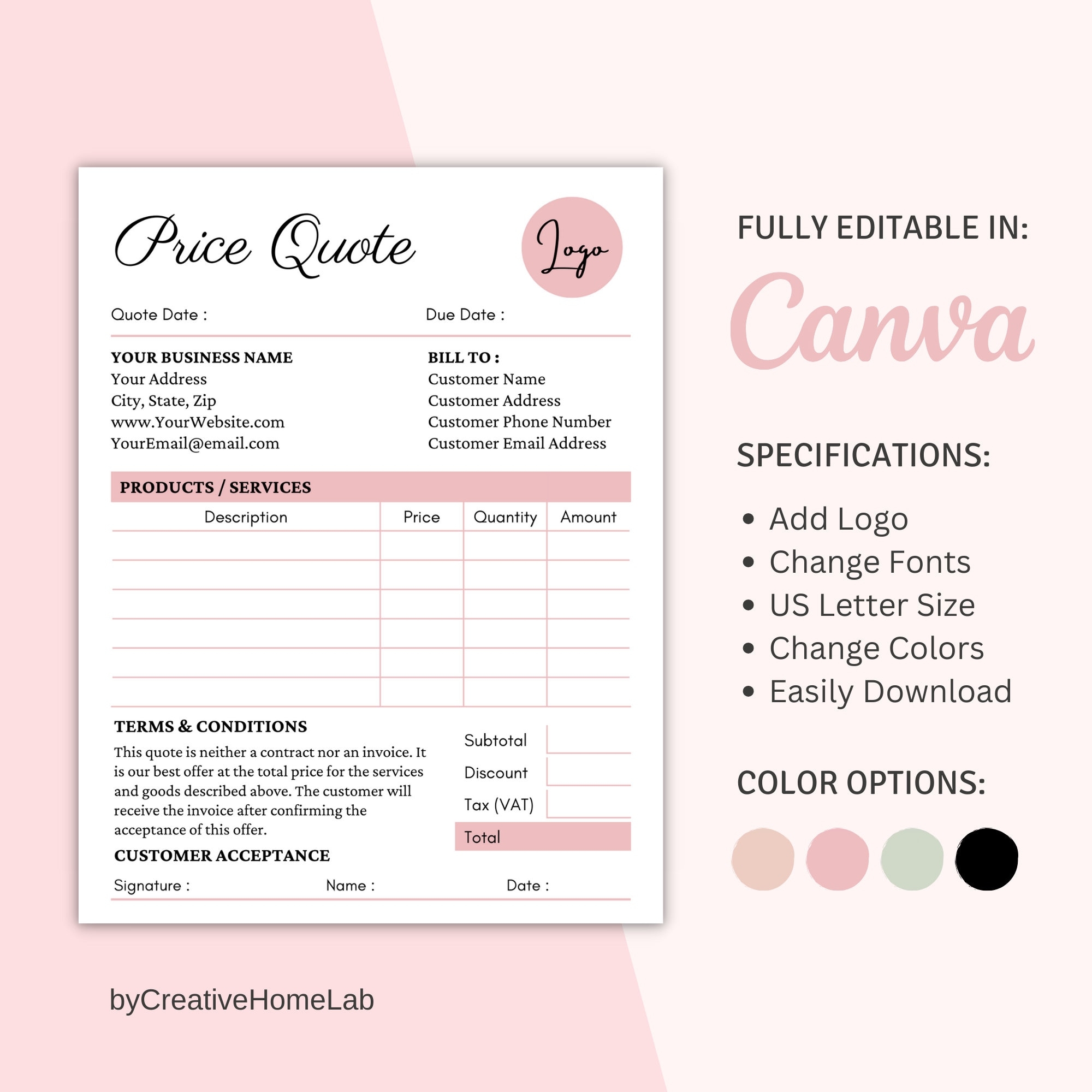 Canva Printable Price Quote Small Business Form Price Quote Template Customer Price Quote Editable Price Quote Form Instant Download Etsy