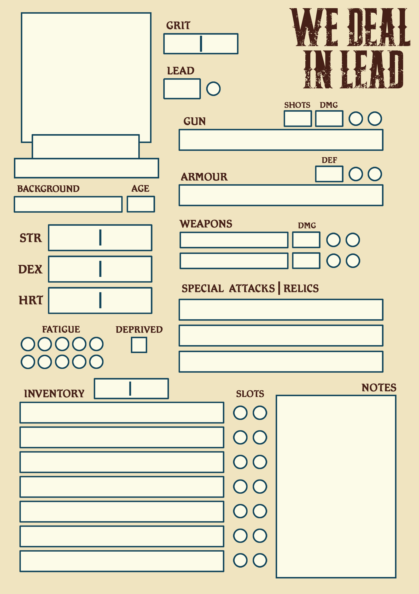 Printable Character Sheet Printable Character Sheet