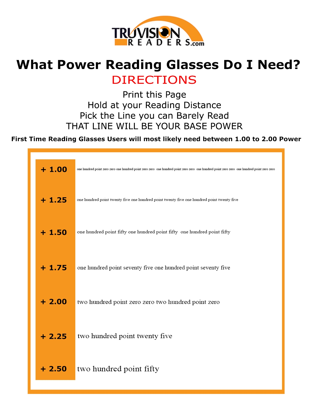 Cheap Reading Glasses Chart Discount