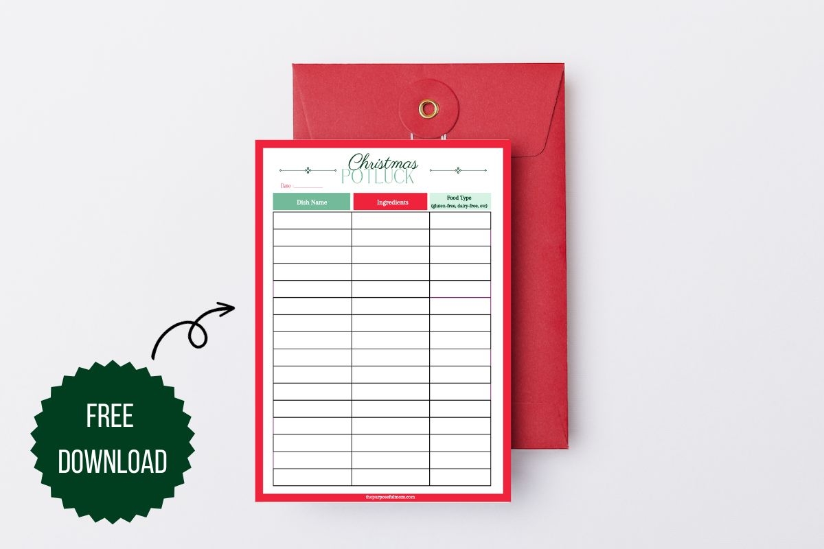 Christmas Potluck Signup Sheet Printable