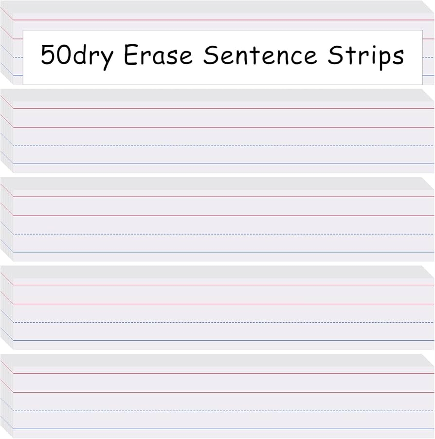 Cindeer 50 Sheet Dry Erase Sentence Strips For Teacher Ruled Sentence Strips Word Writing Strips 16 X 3 Inches White Sentence Strips For Teachers 
