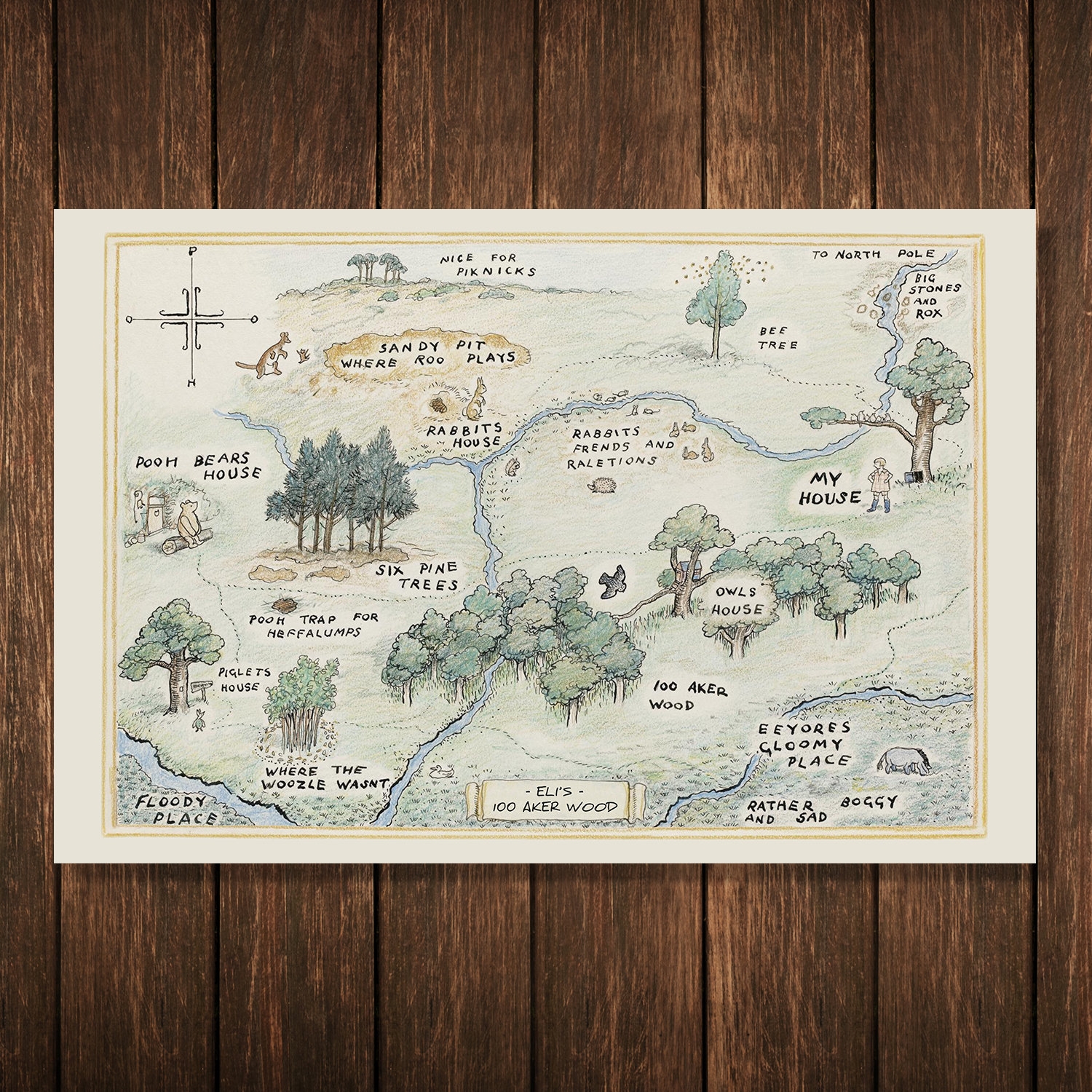 Classic Pooh Hundred Acre Wood Map With Child Baby s Name Classic Pooh Hundred Acre Wood Map With Child Baby s Name
