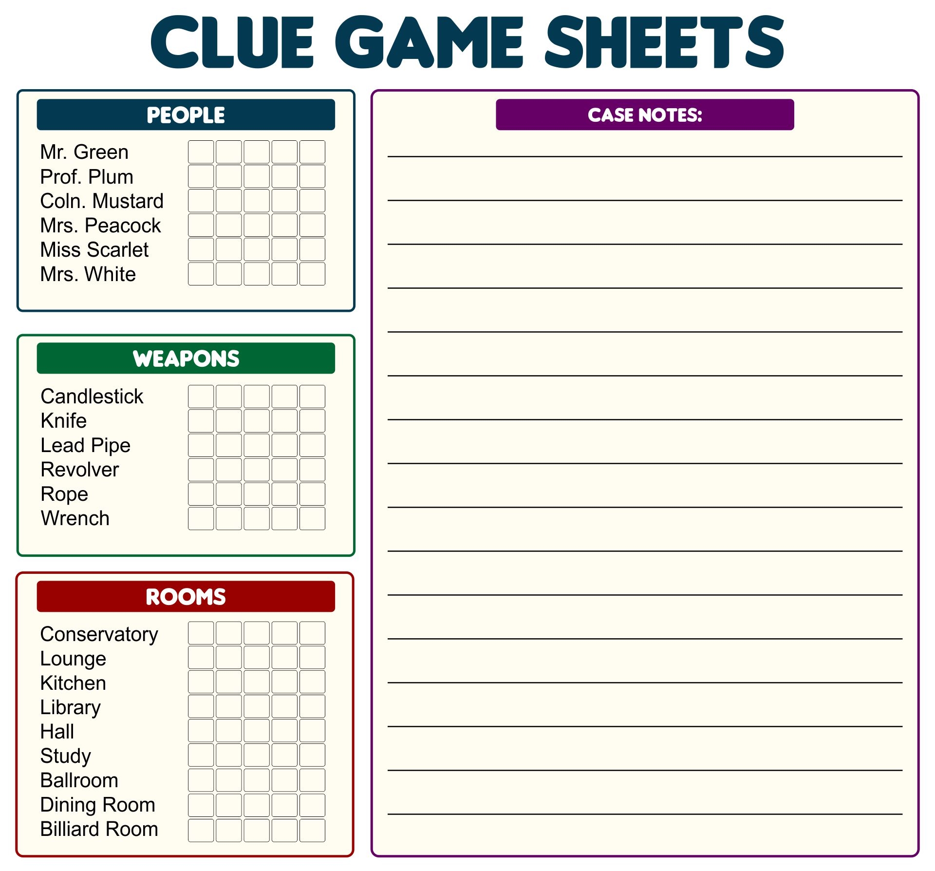 Clue Board Game 10 Free PDF Printables Printablee