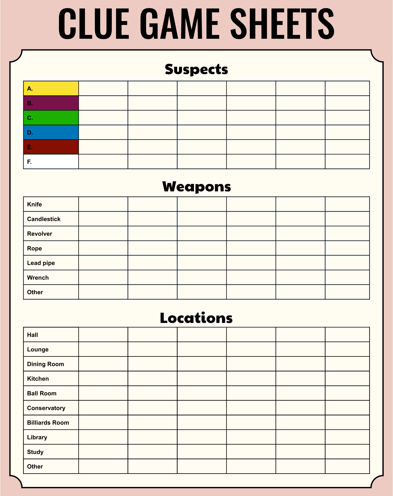 Clue Board Game 10 Free PDF Printables Printablee Clue Board Game 10 Free PDF Printables Printablee
