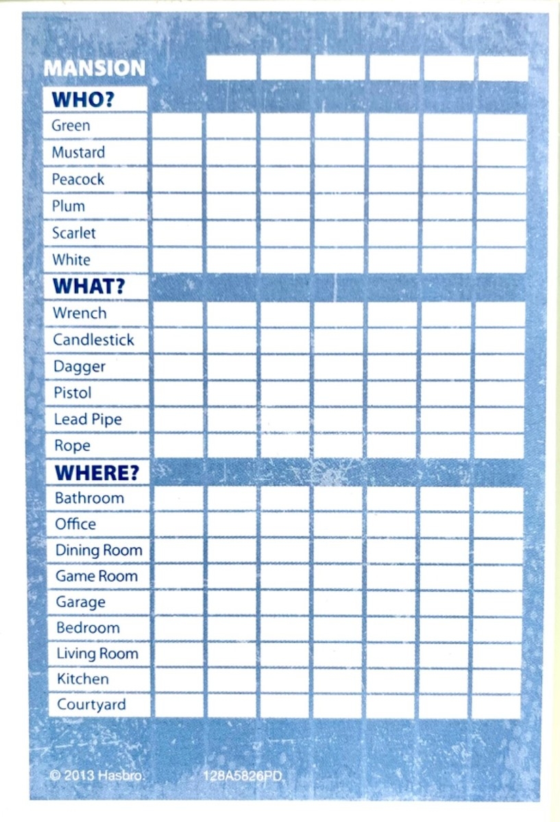 Hasbro Clue Sheets Printable Hasbro Clue Sheets Printable