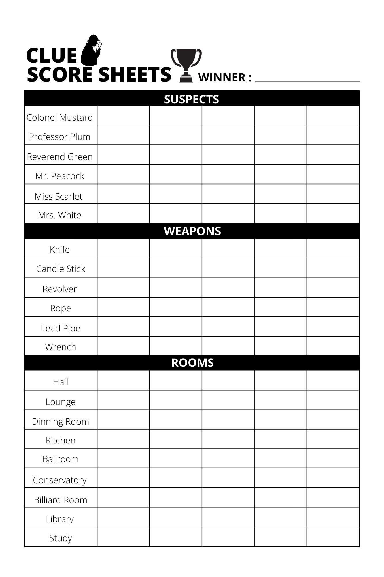 Clue Score Sheet Download print PDF File Etsy Clue Score Sheet Download print PDF File Etsy