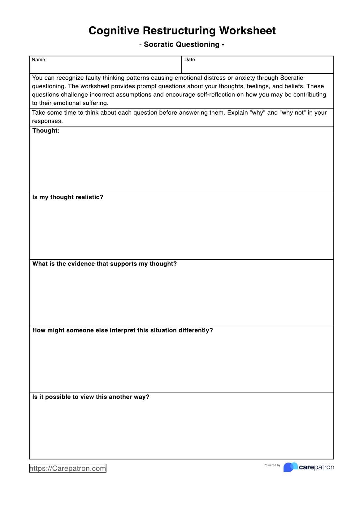 Cognitive Restructuring Worksheets Example Free PDF Download