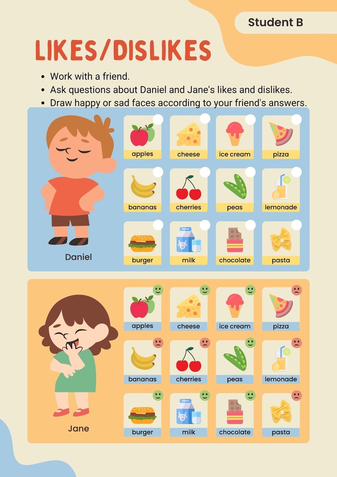 Colorful Illustrative Likes And Dislikes Information Gap English Worksheet Discovering Likes And Dislikes Through Colorful Illustrations Etsy