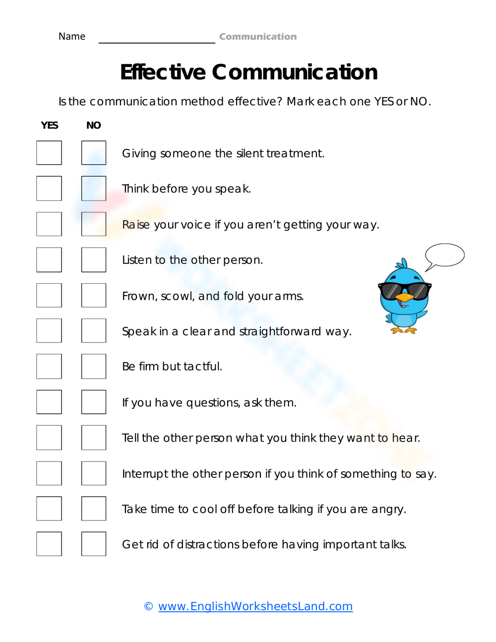 Communication Effective Skills Worksheet Worksheet