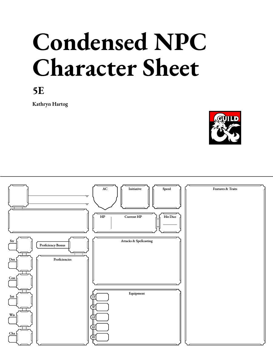 Condensed NPC Character Sheet 5E Dungeon Masters Guild Dungeon Masters Guild Condensed NPC Character Sheet 5E Dungeon Masters Guild Dungeon Masters Guild