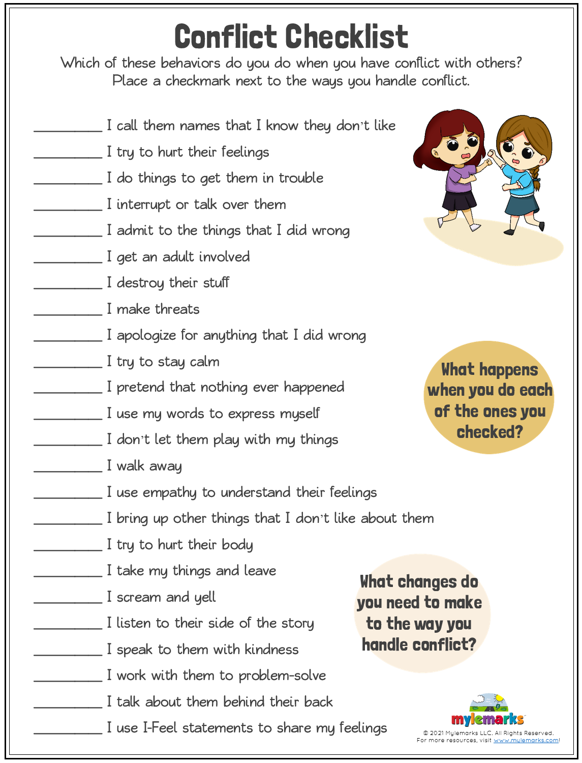 Printable Conflict Resolution Worksheets Pdf