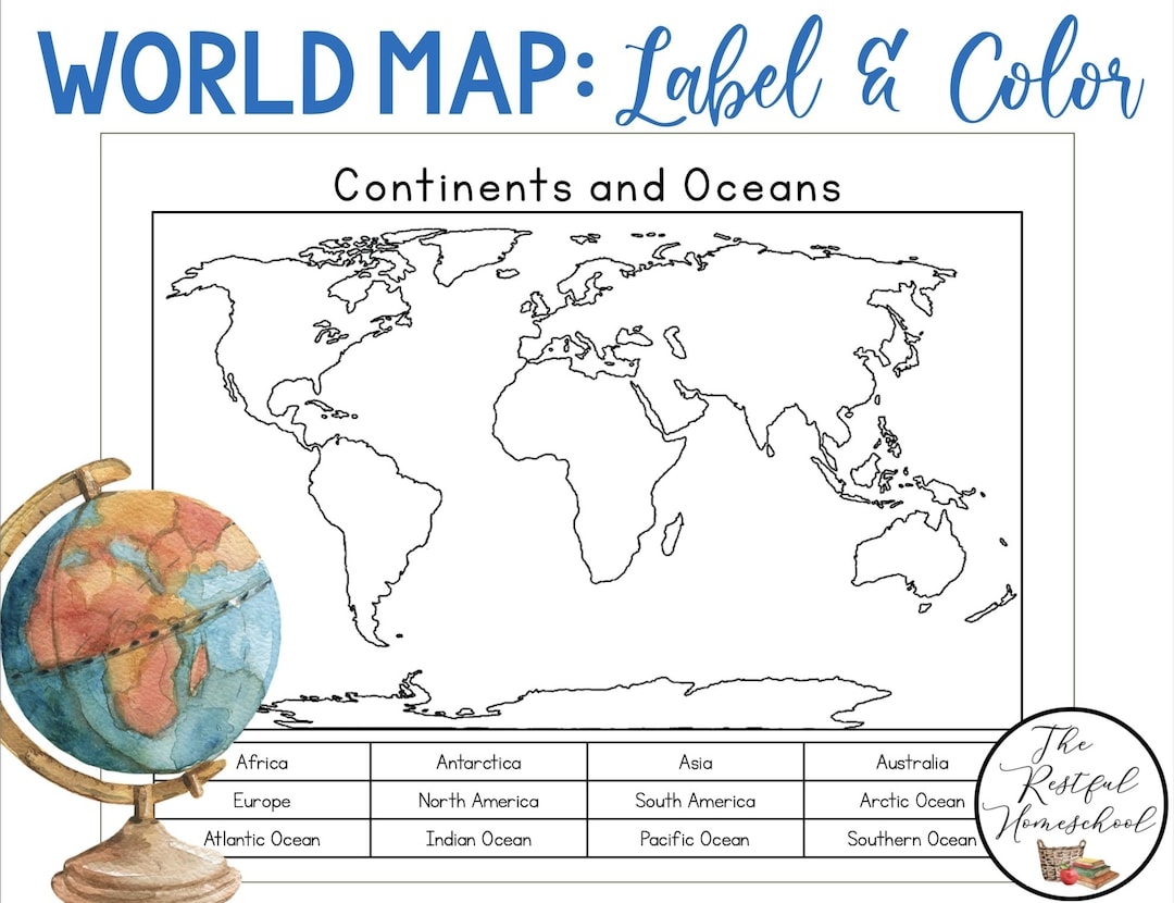 Continents And Oceans Color And Label Blank World Map Elementary Geography Homeschool Printable Activities Social Studies Etsy UK Continents And Oceans Color And Label Blank World Map Elementary Geography Homeschool Printable Activities Social Studies Etsy UK